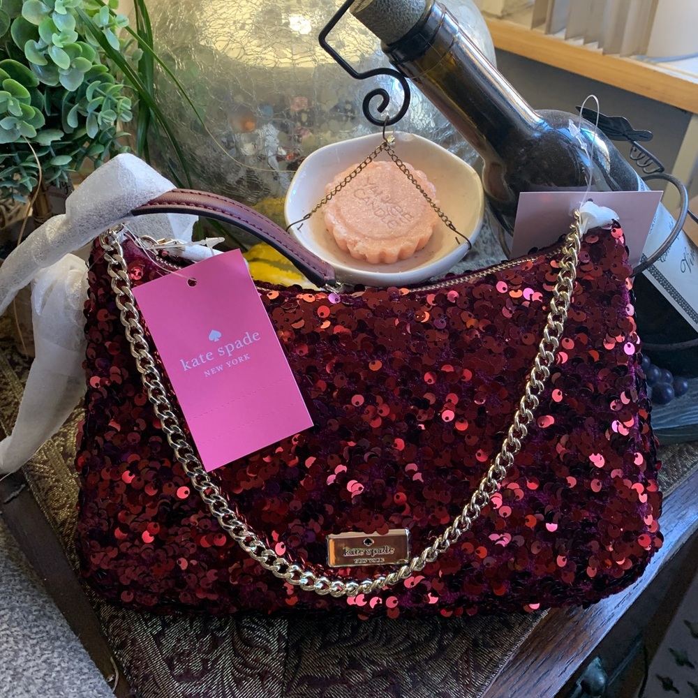 Authentic KATE SPADE Sequins top zip Clutch/shoulder/Crossbody - Picture 3 of 15